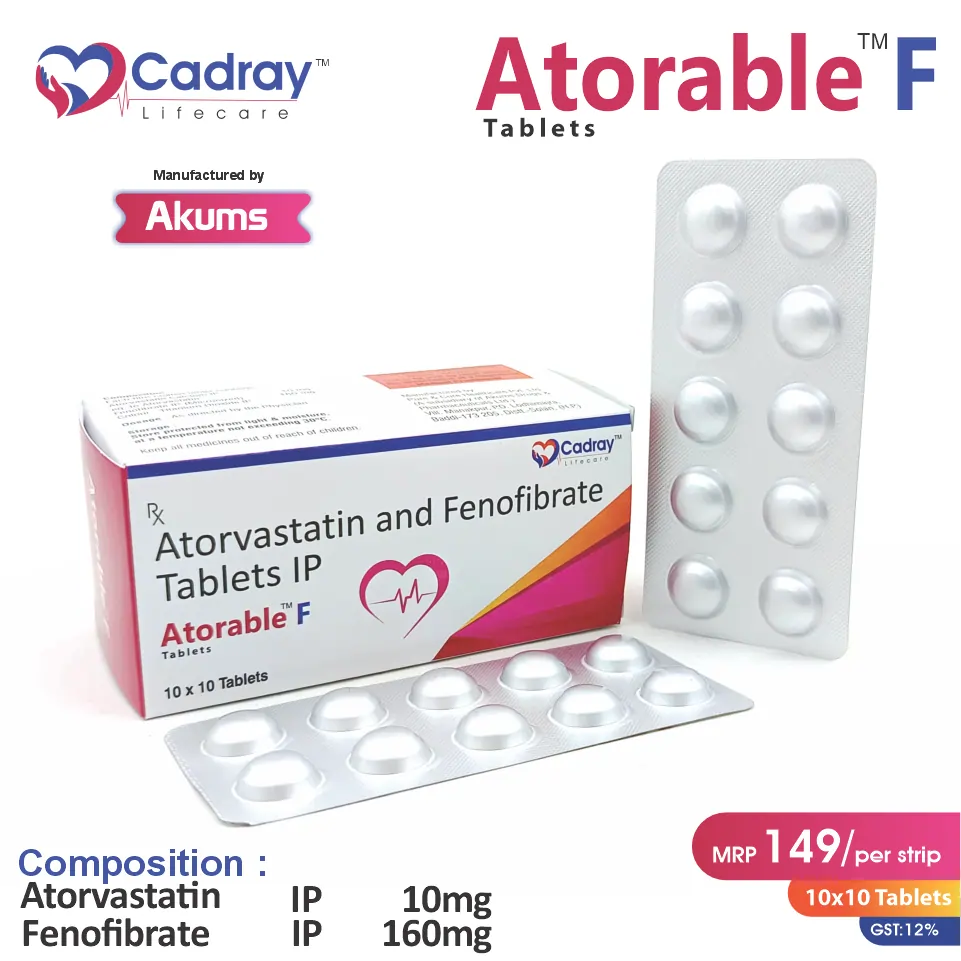 Atorvastatin 10mg + Fenofibrate 160mg Tablet | Cardiovascular Care | Best Price for PCD Pharma Franchise